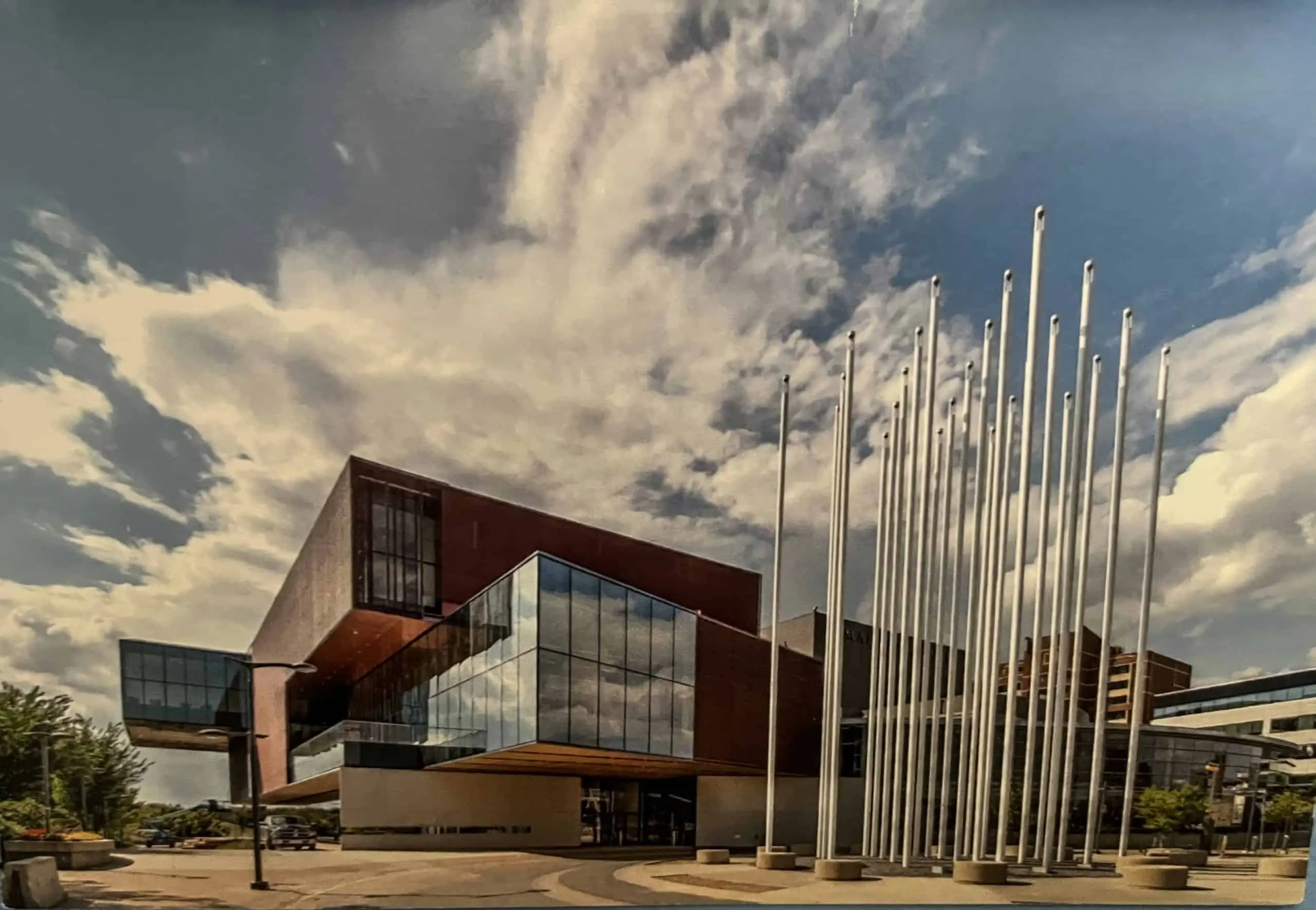 Modern architecture of the Remai Modern art gallery overlooking downtown Saskatoon.