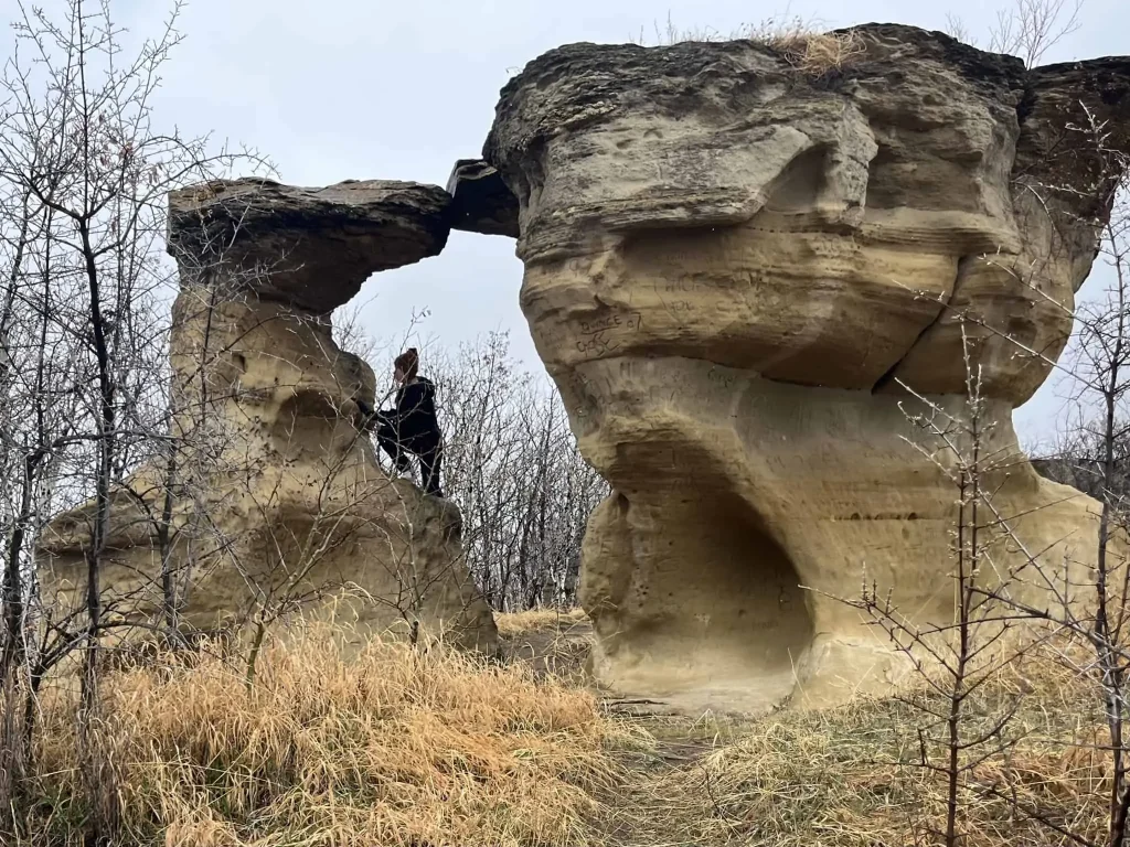 Sandstone rock formations at Roche Percée in southern Saskatchewan, shaped by erosion.