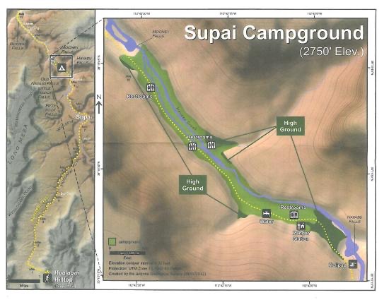 A map of Supai Campground and the Havasupai trail