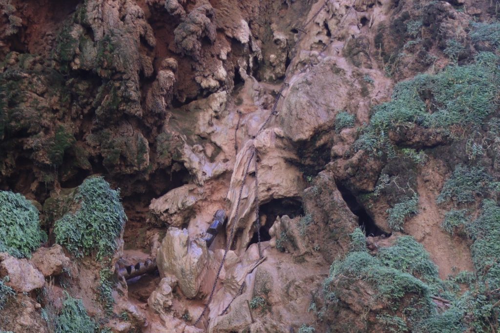 Beaver Falls Chains hanging down to help with the steep descent into Mooney Falls.