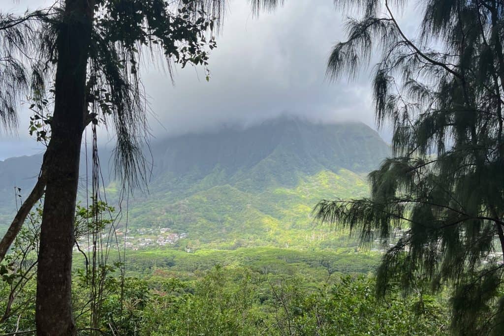 View of Ko'olau Mountains as seen from the trail to the first of the three peaks.