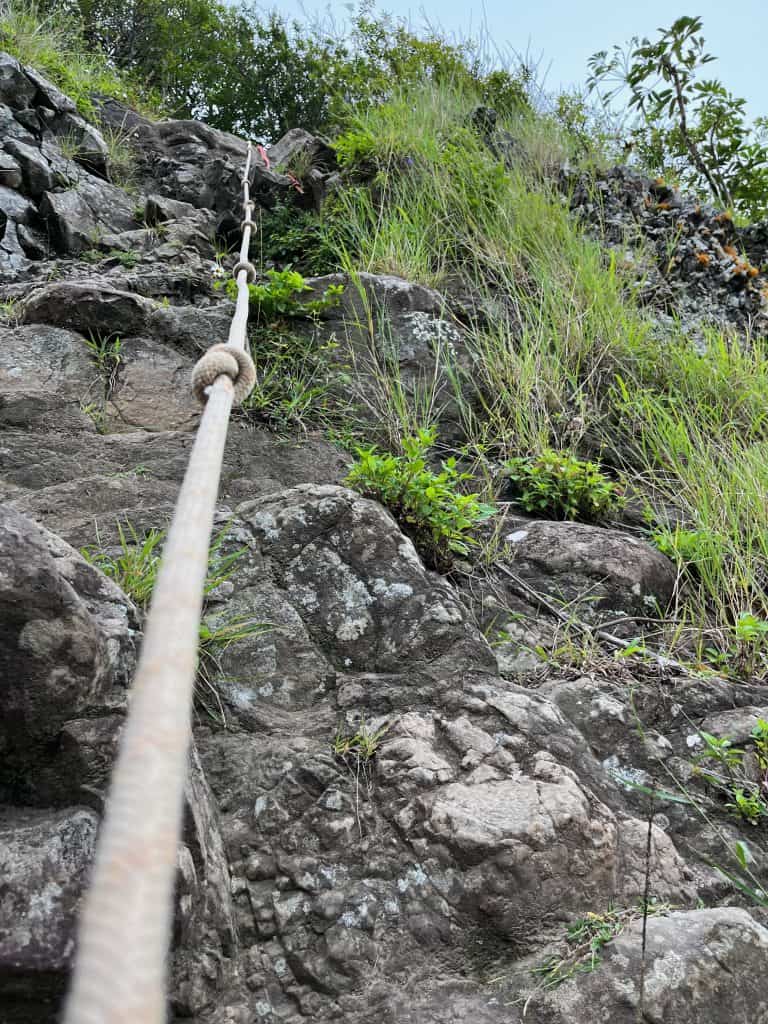 Extremely steep roped section descending from Peak 2.
