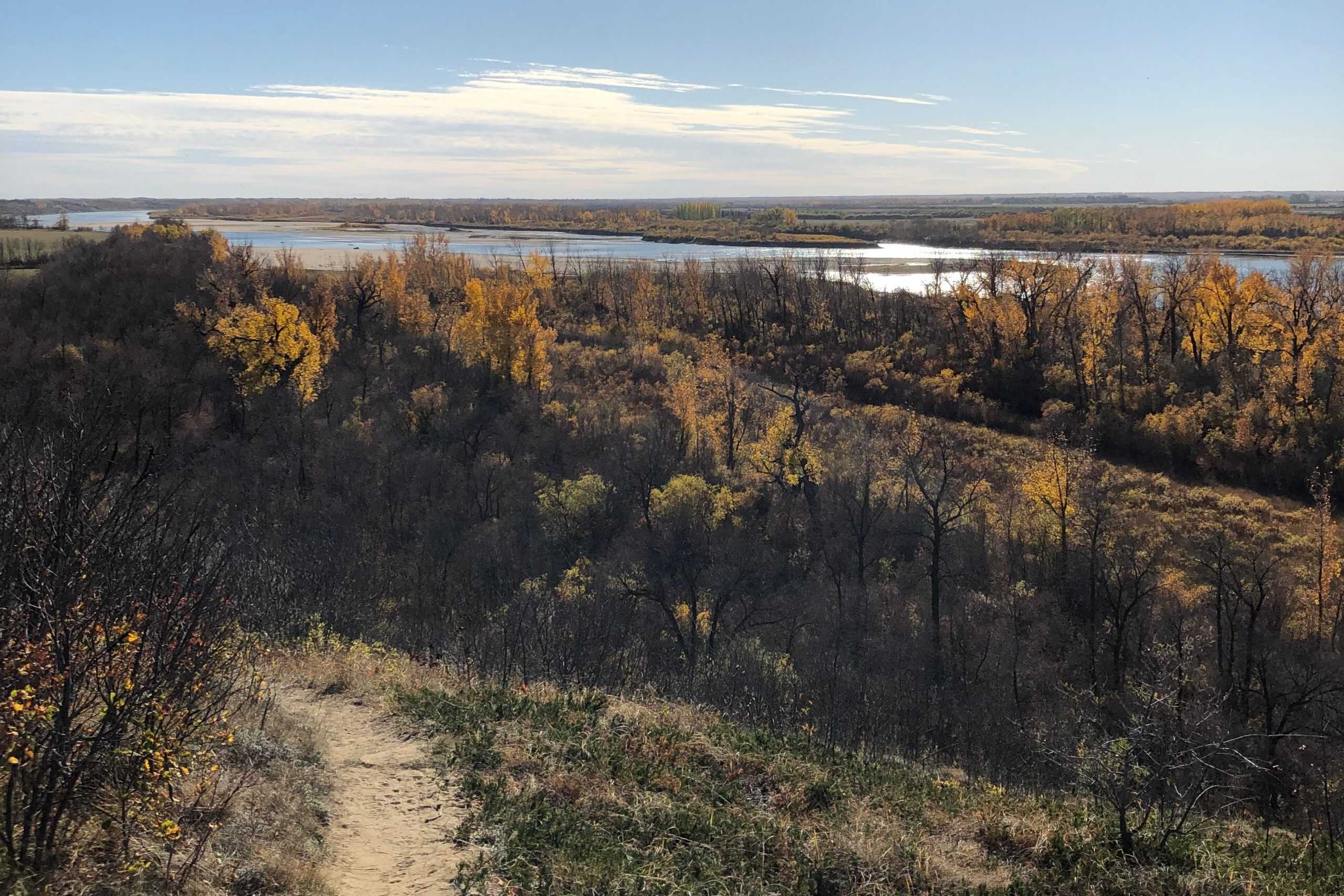 Autumn view of Paradise Beach and the South Saskatchewan River from Cranberry Flats in Saskatoon.