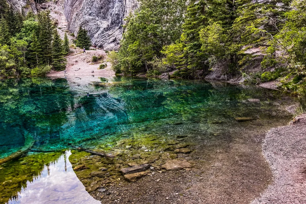 Turquoise water at Grassi Lakes in Kananaskis near Canmore