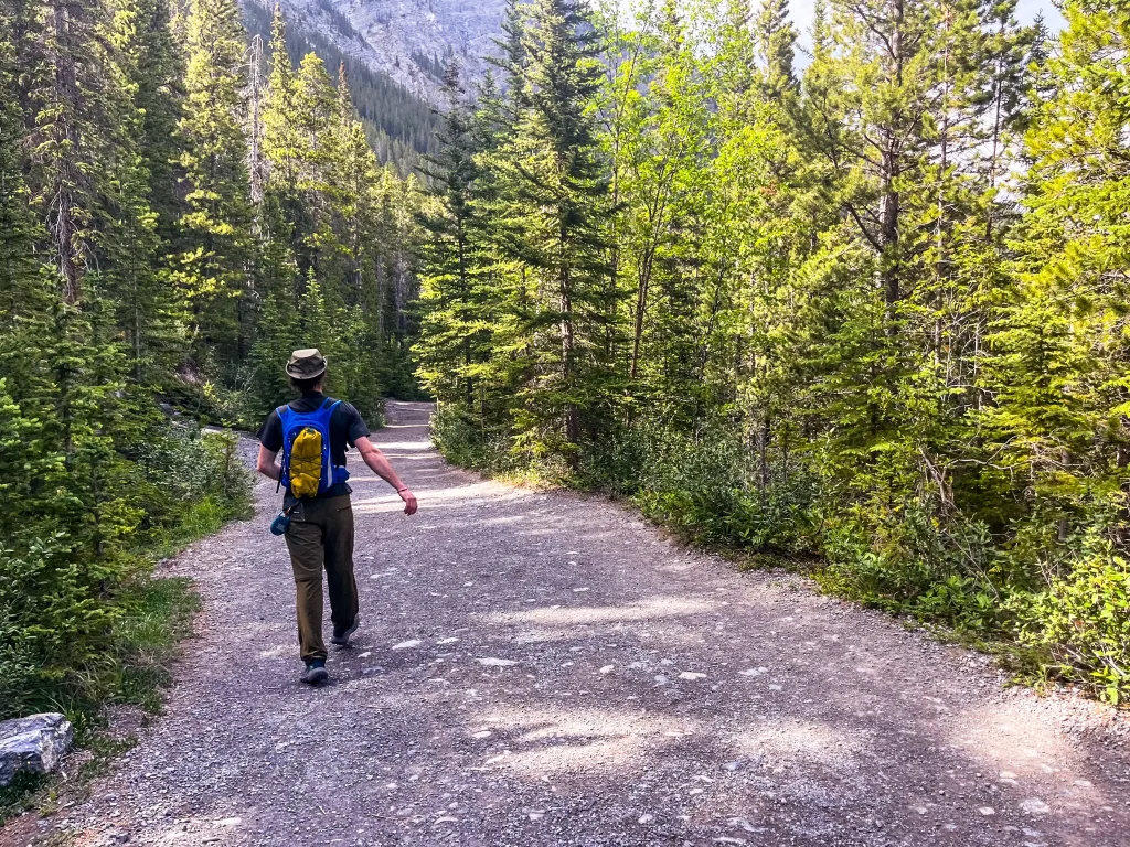 Wide gravel surface on the Upper Grassi Trail leading to Grassi Lakes